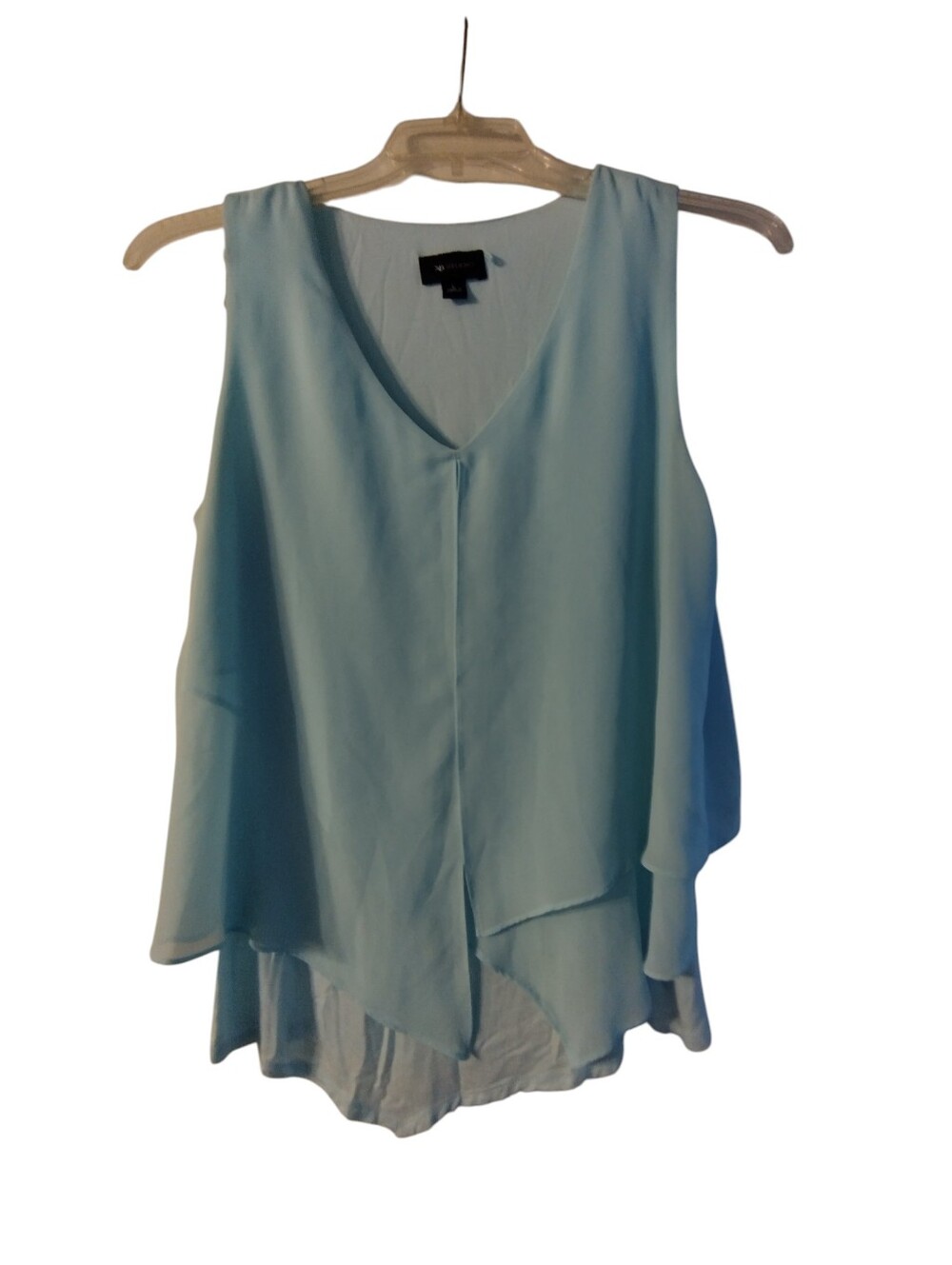 EUC 2/$10 Sleeveless V-Neck Layered Chiffon Top - Light Blue Large Flowy